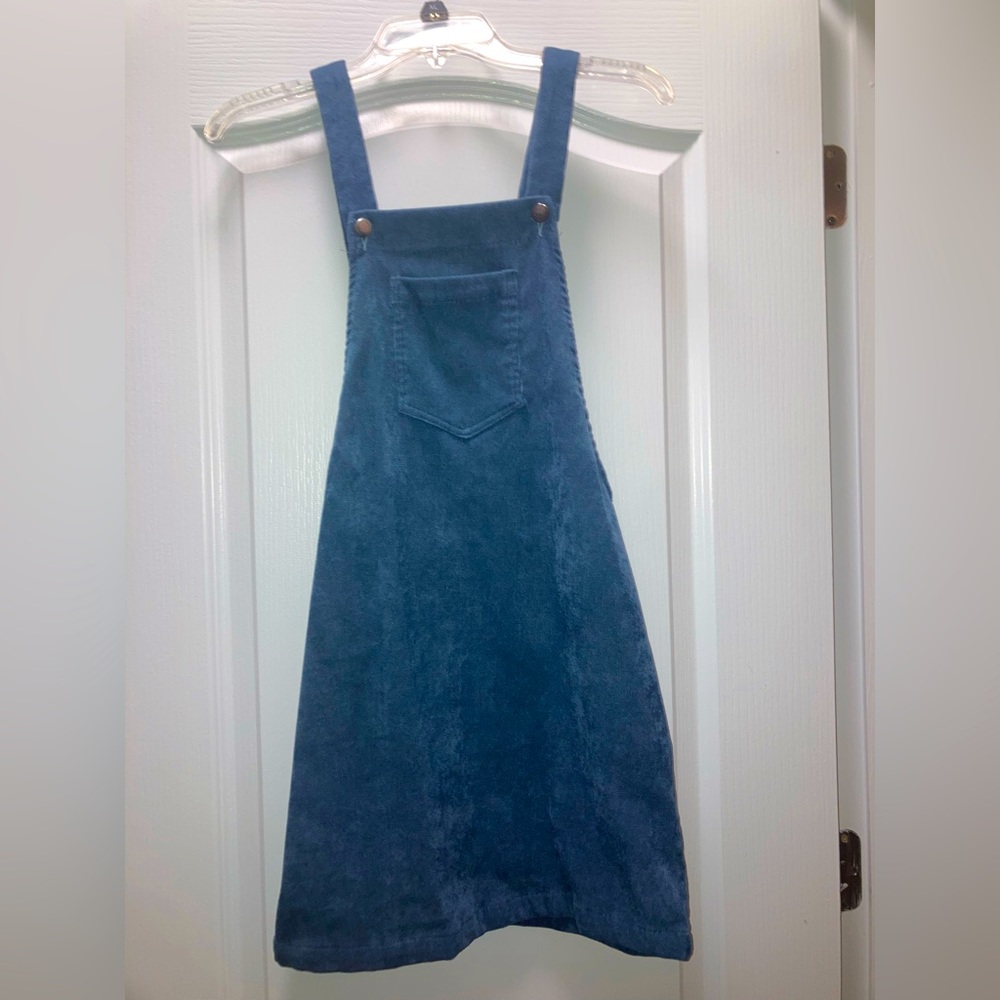 Blue corduroy overall dress